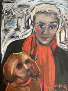 Autoportret zimowy z pieskiem  / Oryginał 